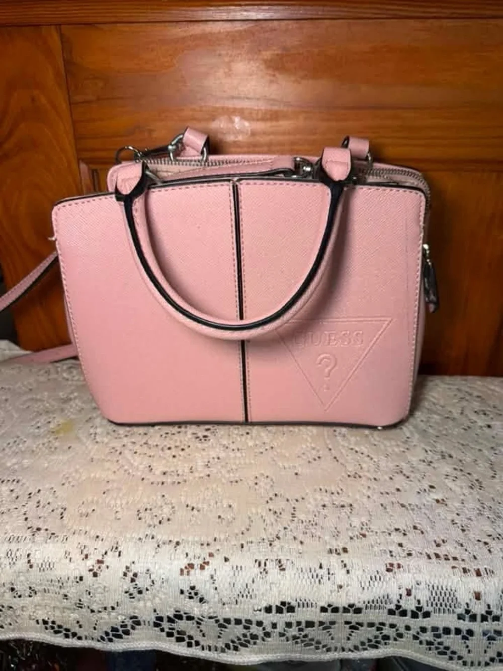 GUESS Blush Pink Saffiano Satchel